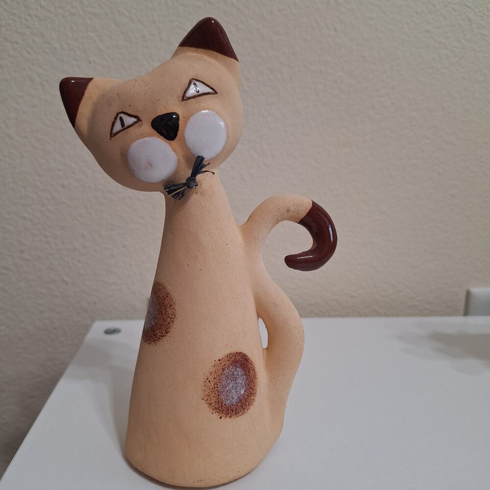 Vintage bell Cat Figurine Handpainted Decor
